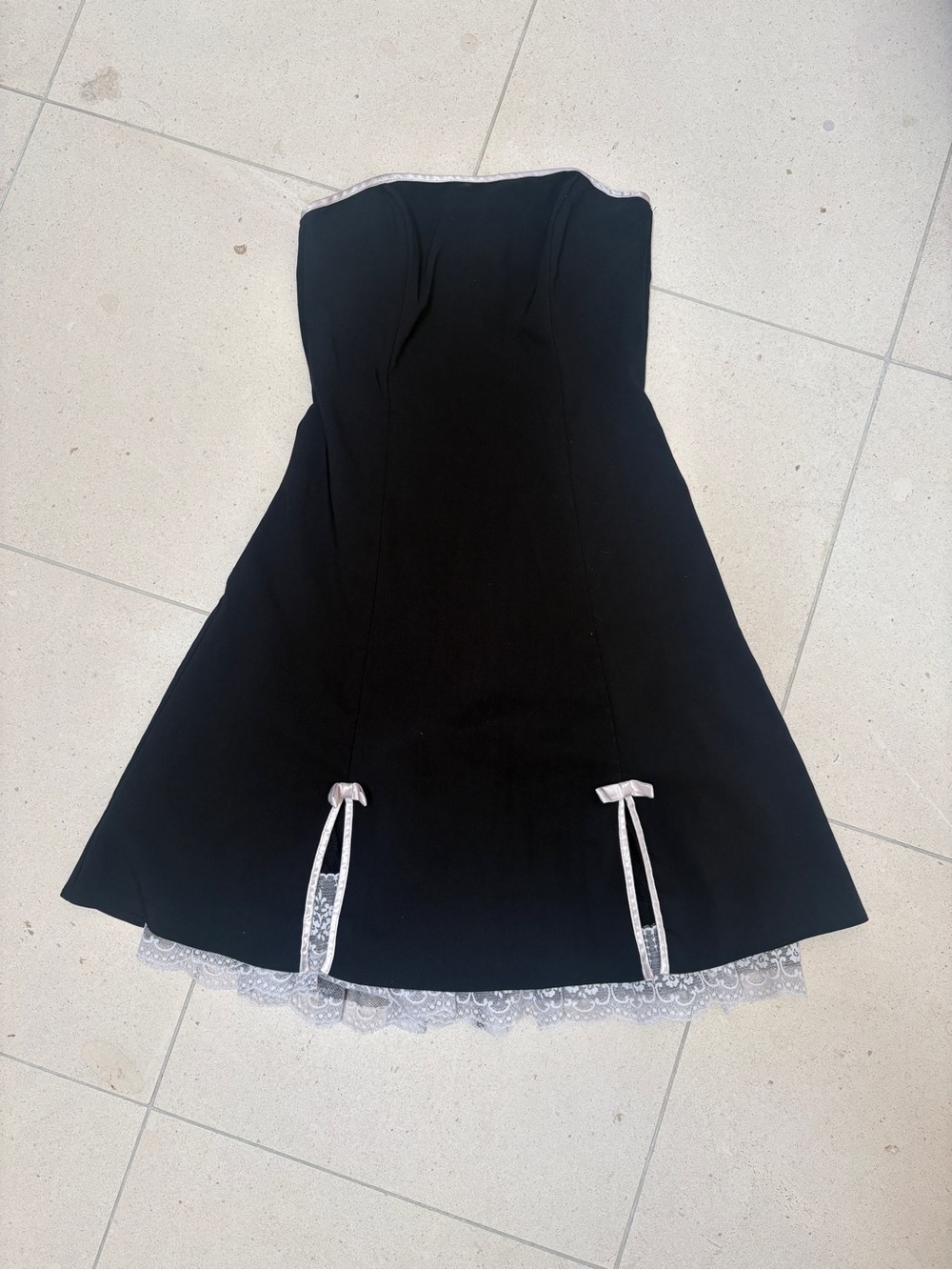 Dior Strapless Black Dress with White Lace Trim